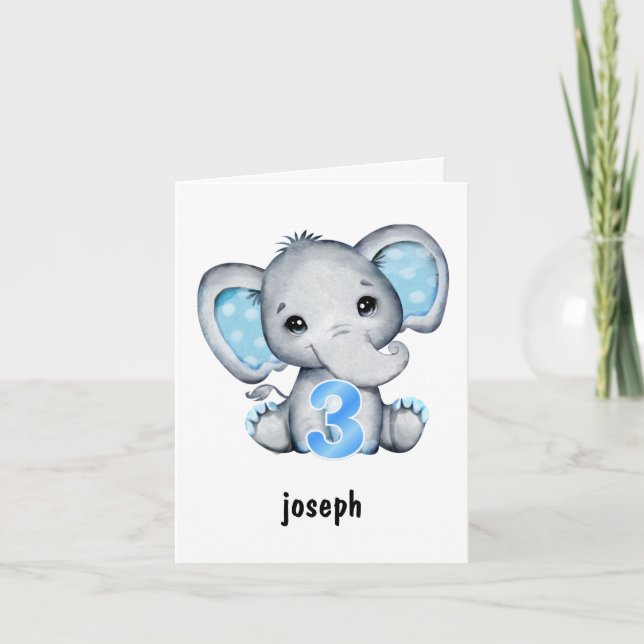 Elephant Blue Baby Boy 3e carte d'anniversaire (Devant)