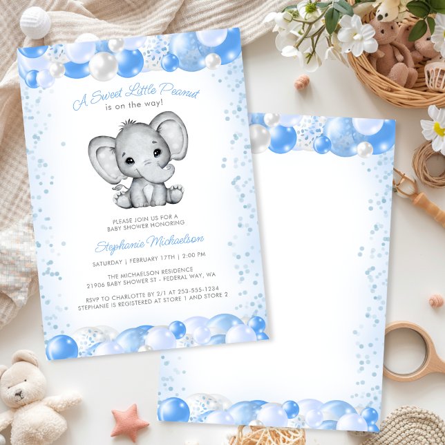 Elephant Blue Baby Boy Balloon Dusche Einladung (Elephant Blue Baby Boy Balloon Shower Invitation)