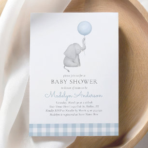 Elephant Blue Balloon Boy Baby Shower Einladung