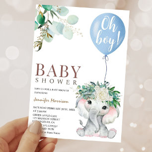 Elephant Blue Balloon Wassercolor Babydusche Einladung