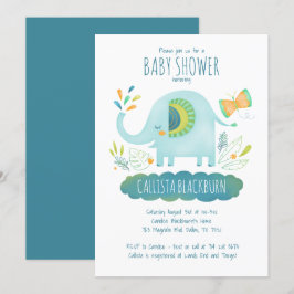 Elephant Blue Boy Niedlich Jungle Baby Dusche Einladung