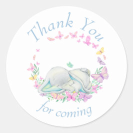 Elephant blue Butterflies Babydusche Danke Runder Aufkleber