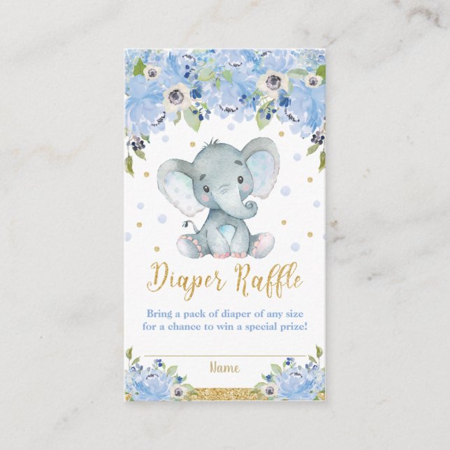 Elephant Blue Floral Baby Duwer Windelwanne Begleitkarte (Vorderseite)