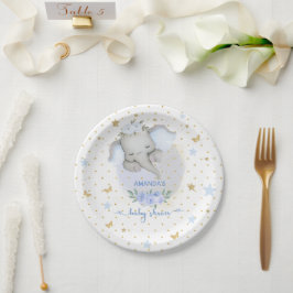 Elephant Blue Floral Boho Baby Boy Dusche Pappteller