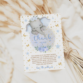 Elephant Blue Flowers Moon Baby Dusche Dankeskarte