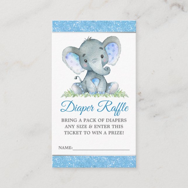Elephant Blue Glitzer Diaper Raffle Baby Dusche Begleitkarte (Vorderseite)