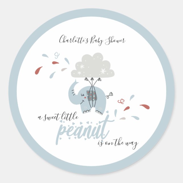 Elephant Blue Niedlich Boy's Baby Shower Runder Aufkleber (Vorderseite)