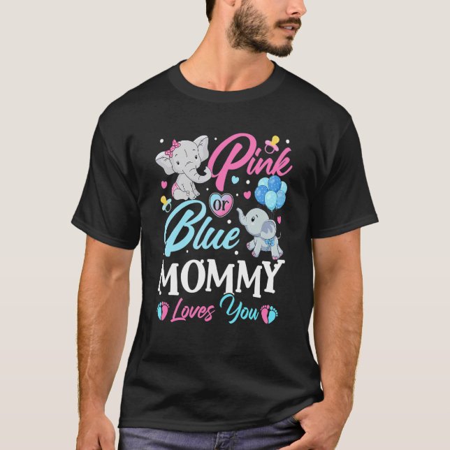 Elephant Blue Pink Mommy Lieben Sie Schwangerschaf T-Shirt (Vorderseite)