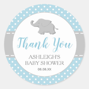 Elephant Blue Polka Dot Boy Baby Dusche Runder Aufkleber