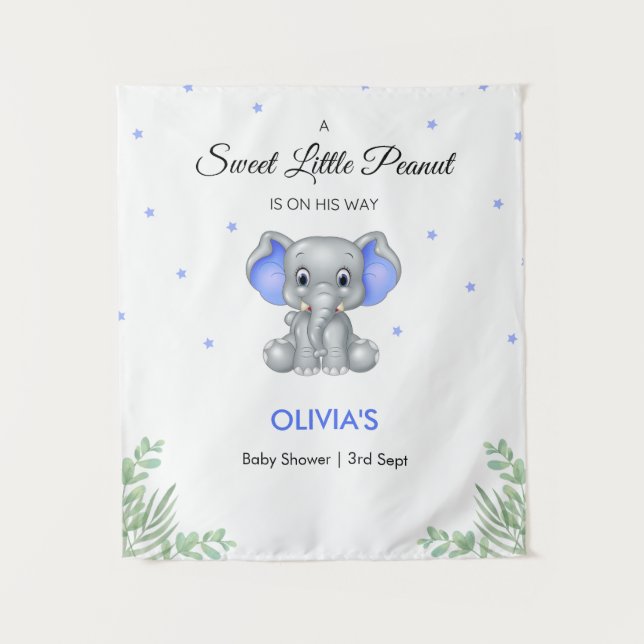 Elephant Blue Stars Boy Babydusche Hintergrund Wandteppich (Vorderseite)