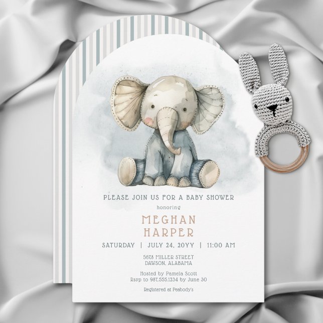 Elephant Blue Striped Arch Baby Dusche Einladung (Elephant Blue Striped Arch Baby Shower Invitation)