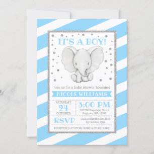 Elephant Blue Stripes Boy Baby Shower Einladungen