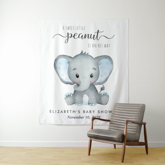 Elephant Blue Watercolor Baby Boy Dusche Hintergru Wandteppich (Beispiel)