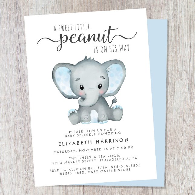 Elephant Blue Watercolor Baby Boy Sprinkle Einladung (Cute baby boy sprinkle invitation)