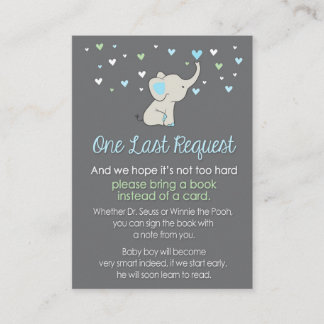 Elephant Book Request Card, Elephant Baby Dusche Begleitkarte