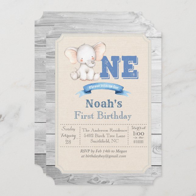 Elephant Boy 1er Anniversaire Invitation (Devant / Derrière)