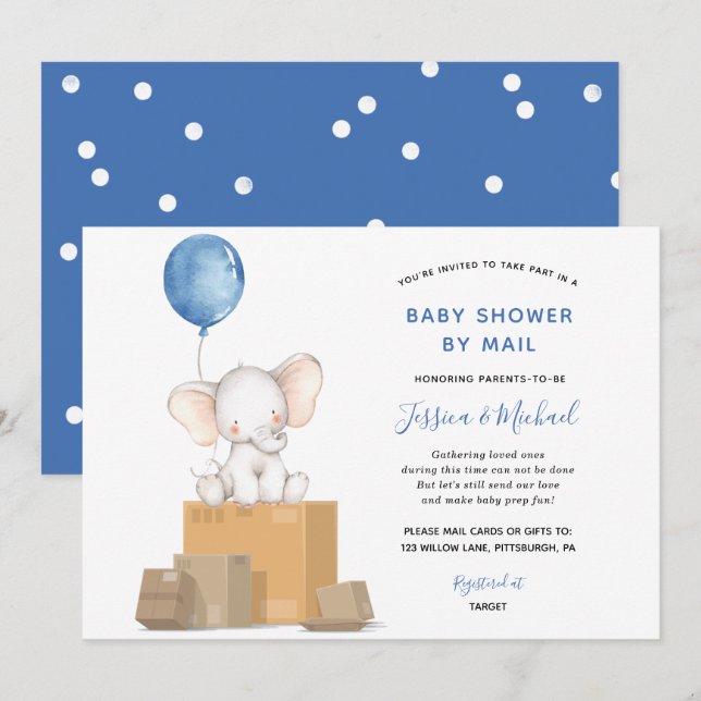 Elephant Boy Baby Showeinladung per Mail Einladung (Vorne/Hinten)