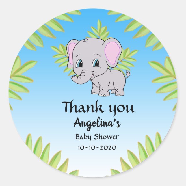 Elephant Boy Baby Shower Blue Ombre Vielen Dank Runder Aufkleber (Vorderseite)