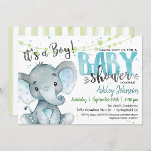 Elephant Boy Baby shower invitation Bleu et vert