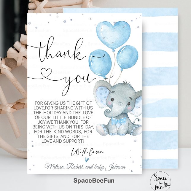 Elephant Boy Baby Shower Safari Karte vielen Dank (Elephant Boy Baby Shower Invitation Elephant Theme Safari Baby Shower invites Elephant Baby Shower B)