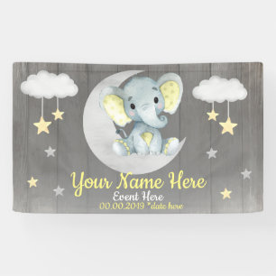 Elephant Boy Backdrop Moon Stars Gelber Name Banner