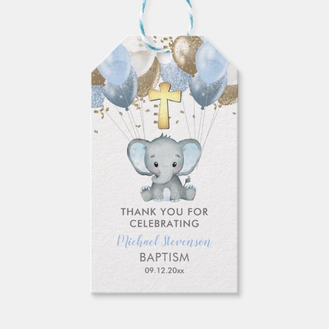 Elephant Boy Balloons Taufe Vielen Dank, dass Sie  Geschenkanhänger (Vorderseite)