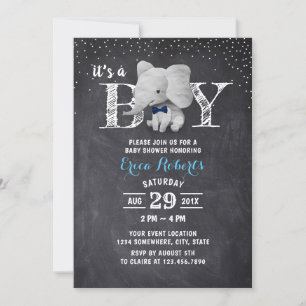 Elephant Boy Rustic Chalkboard Baby Dusche Einladung