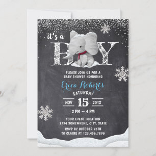 Elephant Boy Rustic Winter Snowflakes Babydusche Einladung