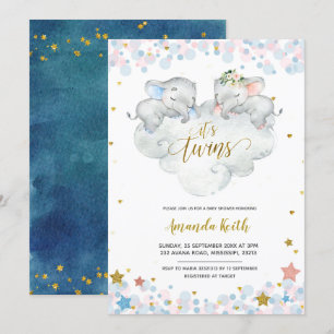 Elephant Boy Twins Baby Shower Einladung
