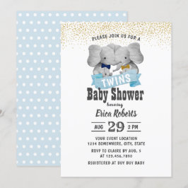 Elephant Boy Twins Gold Confetti Babydusche Einladung