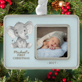 Elephant Boys Babys Erstes Weihnachtsgebäck Foto Rahmen-Ornament Silber