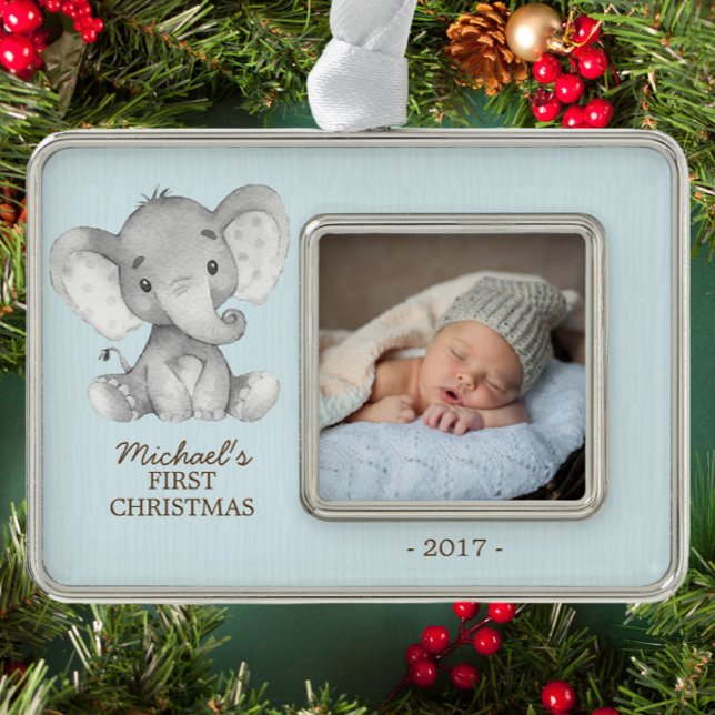 Elephant Boys Babys Erstes Weihnachtsgebäck Foto Rahmen-Ornament Silber (Von Creator hochgeladen)