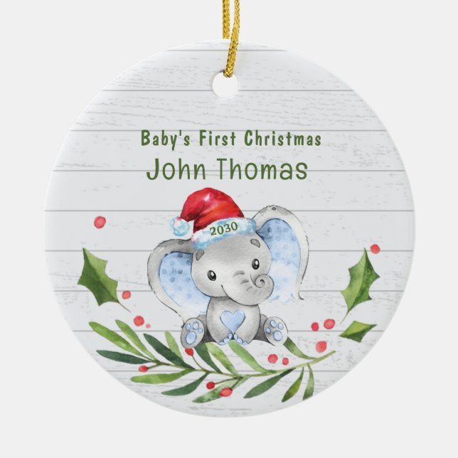 Elephant Boys Baby's First Christmas Personalisier Keramik Ornament (Vorne)