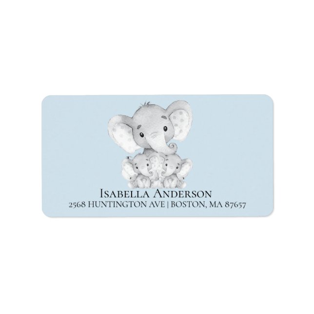 Elephant Boys Twins Baby Showadresse Label Adressaufkleber (Vorne)