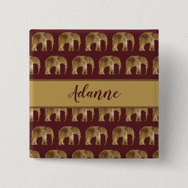 Elephant Burgundy und Gold-Muster Button (Vorderseite)