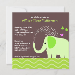 Elephant & Butterflies Babydusche Einladung
