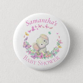 Elephant Butterflies Pink Baby Dusche Button