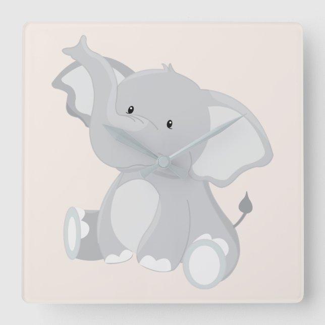 Elephant Charm Quadratische Wanduhr (Vorderseite)