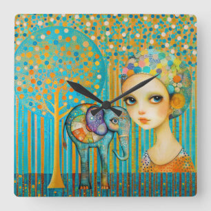 Elephant Charm Quadratische Wanduhr