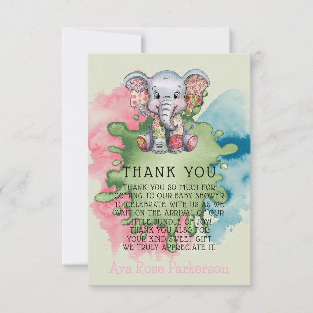 Elephant Chic fille ou garçon Baby shower Merci (Devant)