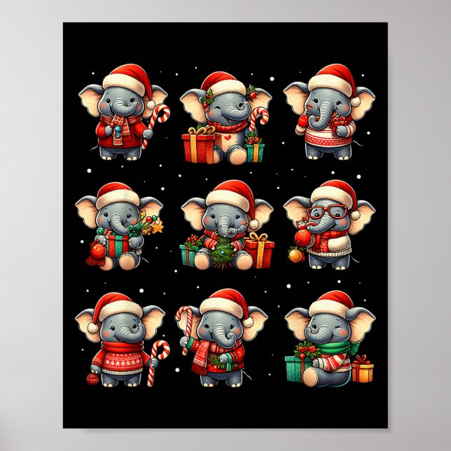 Elephant Christmas Funny Elephant Lover Pajama Men Poster (Vorne)