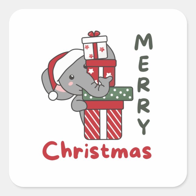 Elephant Christmas Gift Winter Animals Elephant Quadratischer Aufkleber (Vorderseite)