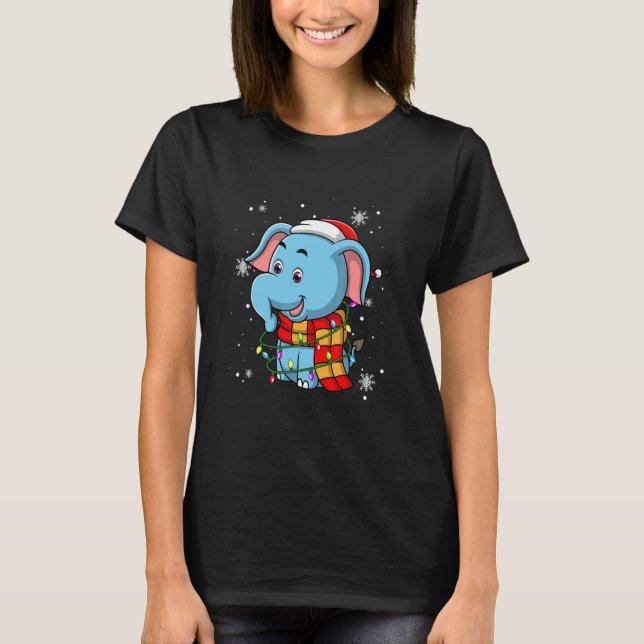Elephant Christmas Lights Led   Santa Hat Christma T-Shirt (Vorderseite)