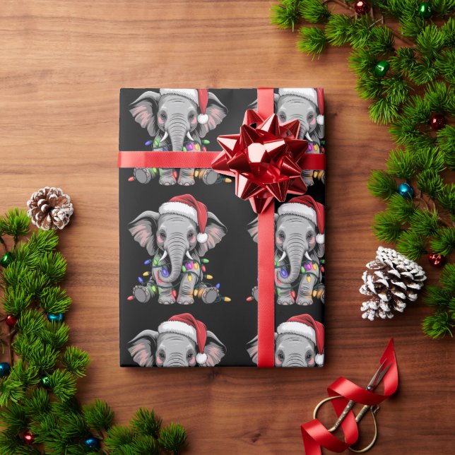 Elephant Christmas Lights Xmas Holiday Wild Animal Geschenkpapier (Feiertagsgeschenk)