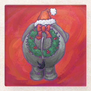 Elephant Christmas on Red Glasuntersetzer