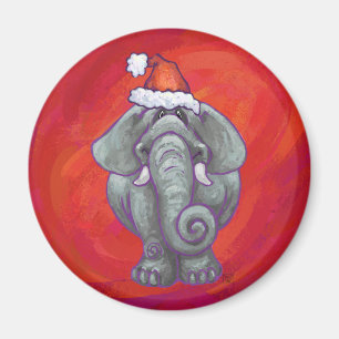 Elephant Christmas on Red Magnet
