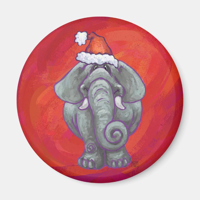 Elephant Christmas on Red Magnet (Vorne)