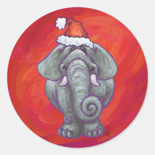 Elephant Christmas on Red Runder Aufkleber