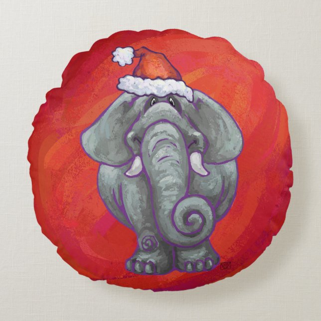 Elephant Christmas on Red Rundes Kissen (Vorderseite)
