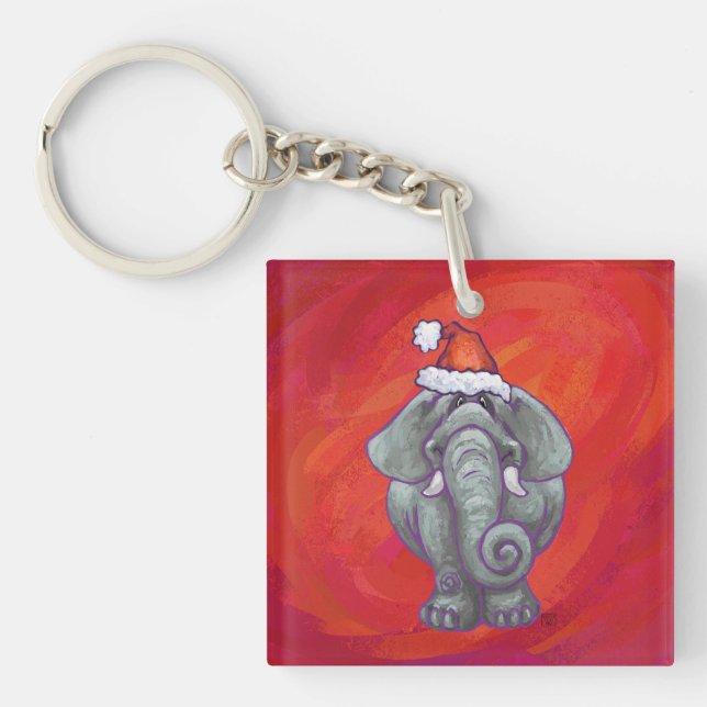 Elephant Christmas on Red Schlüsselanhänger (Vorderseite)